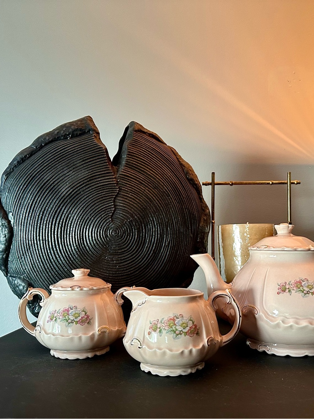 Vintage-Style Pink Floral Ceramic Tea Set - Unbranded